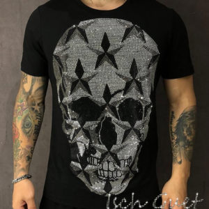 Star Skull Silver Rheinstone Men's T-Shirt