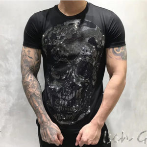 Cool Silver Rheinstone Skull Men's T-Shirt