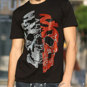 Shifted Skull Rheinstone Men's T-Shirt