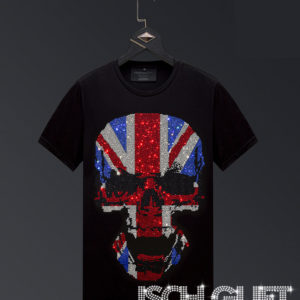 Rhinestone UK Flag Skull T-Shirt