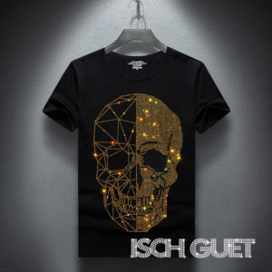 Rhinestone Golden Half Skull Men's T-Shirt