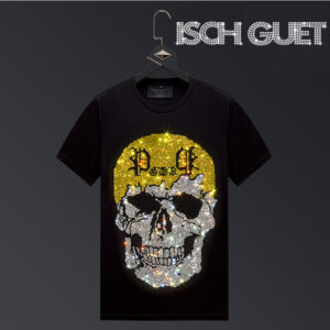 Rhinestone Golden Skull Half Men's T-Shirt