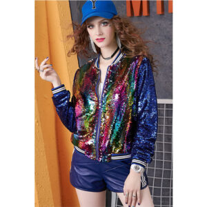 Glitter Sequin Rainbow Women's Bomber Jacket