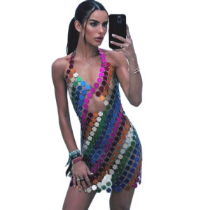 Glitter Colorful Rainbow Sequins Women's Slip Dress