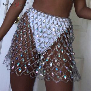 Glitter Crystal Sequin Women's Metal Chain Skirt