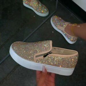 Glitter Women's  Bling-Bling  Flats Sequins Crystal Studded Slip Ons