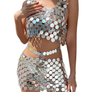 Glitter Women's Sequins 2 Piece Set With Mini Skirt