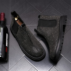 Glitter Black Rhinestone Men's Boots