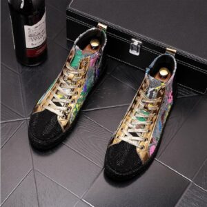 Glitter Gold Black Rhinestone Men's High Tops Shoes