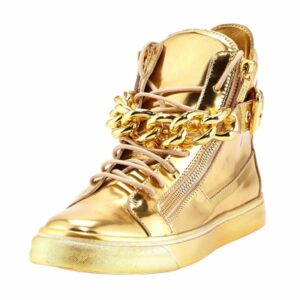 Shiny Gold/Silver Chains Lace-Up Men's Sneakers