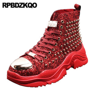 Glitter Lace Up High Top Thick Soled Men's Boots