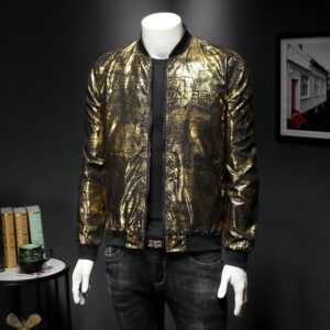 Glitter Luxury Black Gold Print Party Men's Jacket