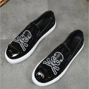 Glitter Rhinestone Skull Men's Slip-on Sneakers