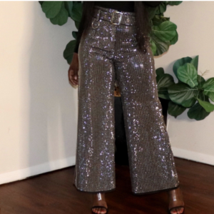 Glitter Vintage High Waist Women's Rhinestone Trousers