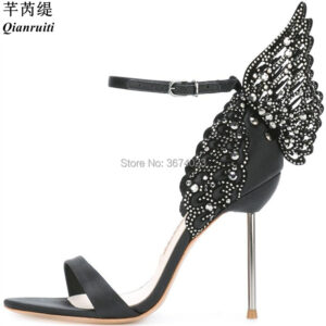 Glitter Women's Crystal Butterfly Ankle Wrap High Heels