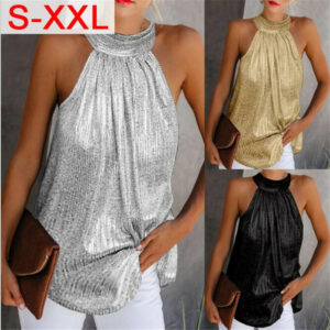 Glitter Women's Fashion Shiny Neck Tops