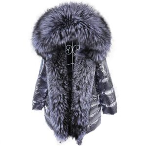 Shiny Winter Luxury  Fur Collar Women's Hooded Down Jacket