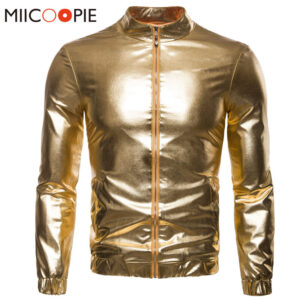 Shiny Men's Nightclubs Gold Glossy Jacket